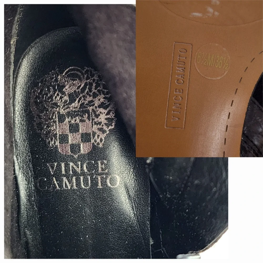 Vince Camuto Over The Knee Boot sz 6.5 Women Black Suede Leather Snakeskin Trim